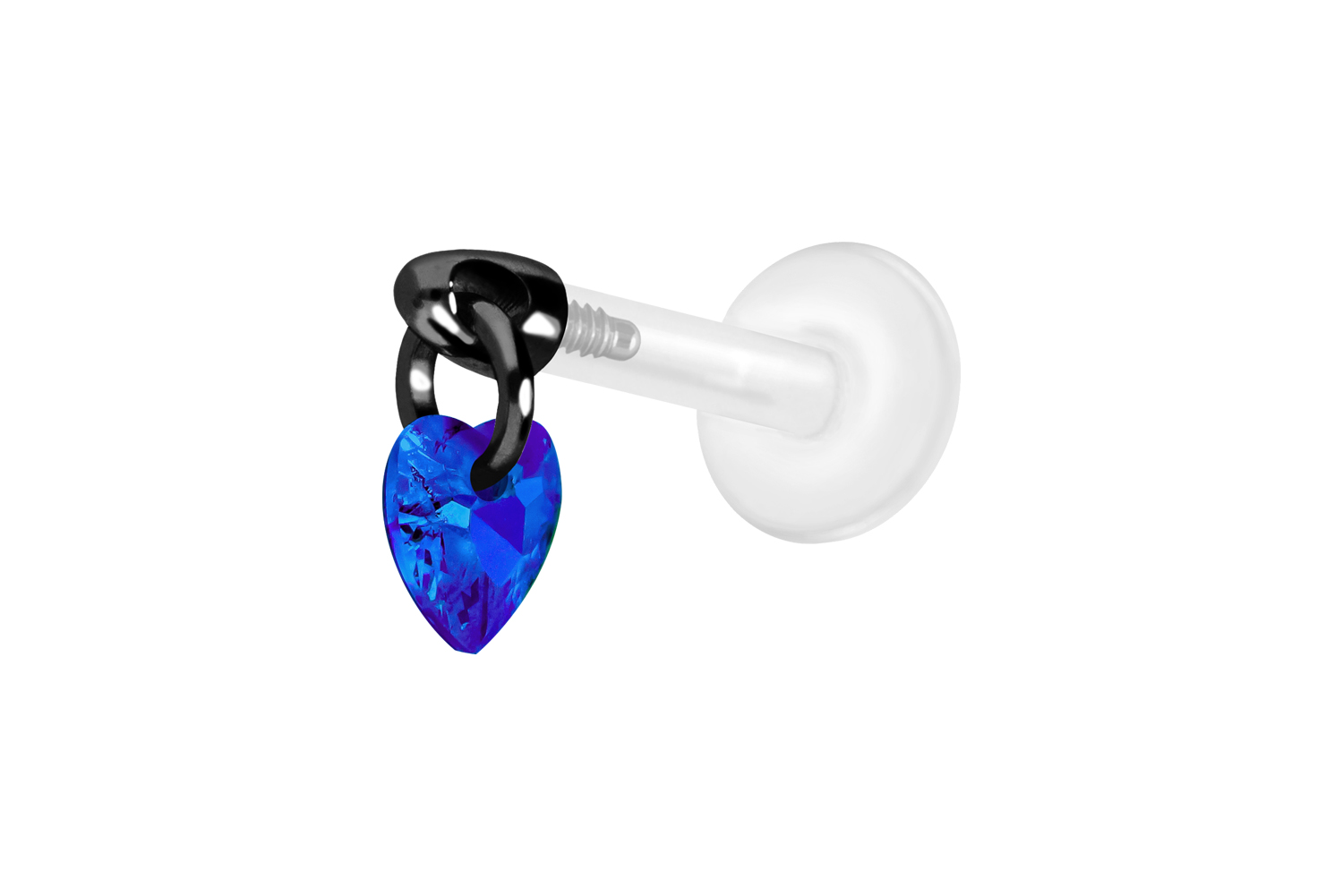 PTFE Labret Piercing mit Innengewinde + Titan-Aufsatz KRISTALLHERZ